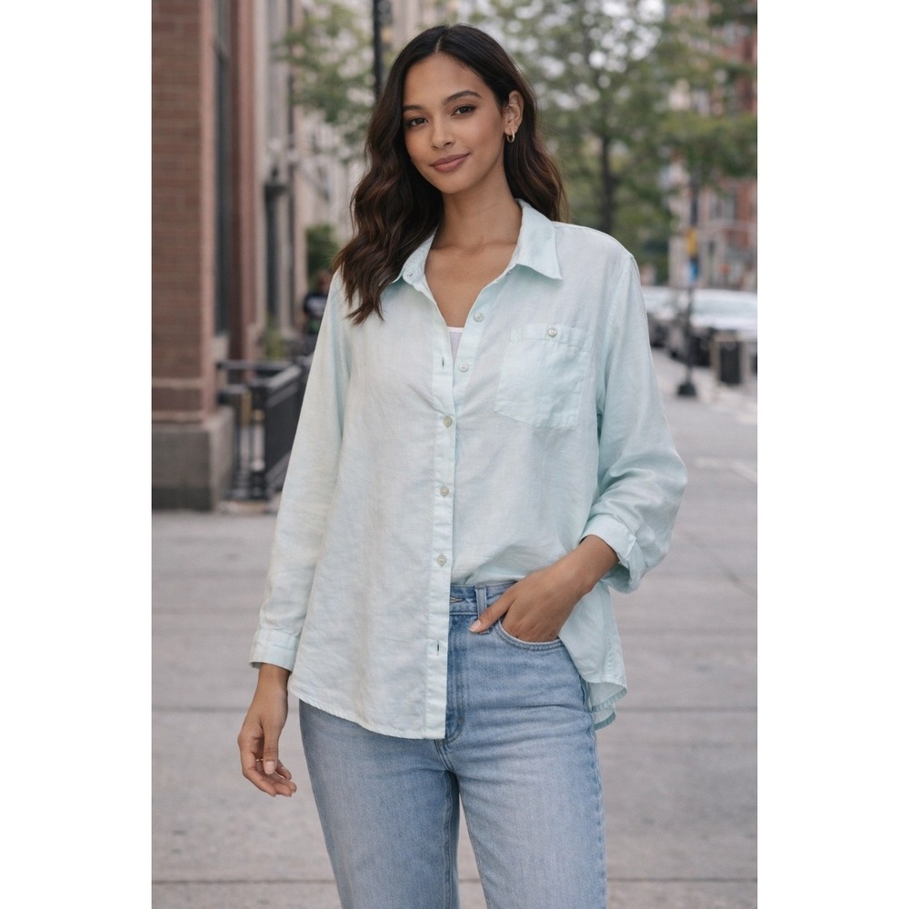 Chadwicks Womens 100% Linen Button Down Shirt Teal Plus Size 24W Lagen look